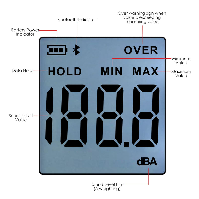 [Australia - AusPower] - Decibel Meter Bluetooth, Digital Sound Level Reader with Data Logging,Smart Noise Decibel Meter 30dB to 130dB Data Hold Alarm with Backlight LCD Display A/C Weighted SPL Meter for Classroom, Factory Bluetooth Decibel Meter 