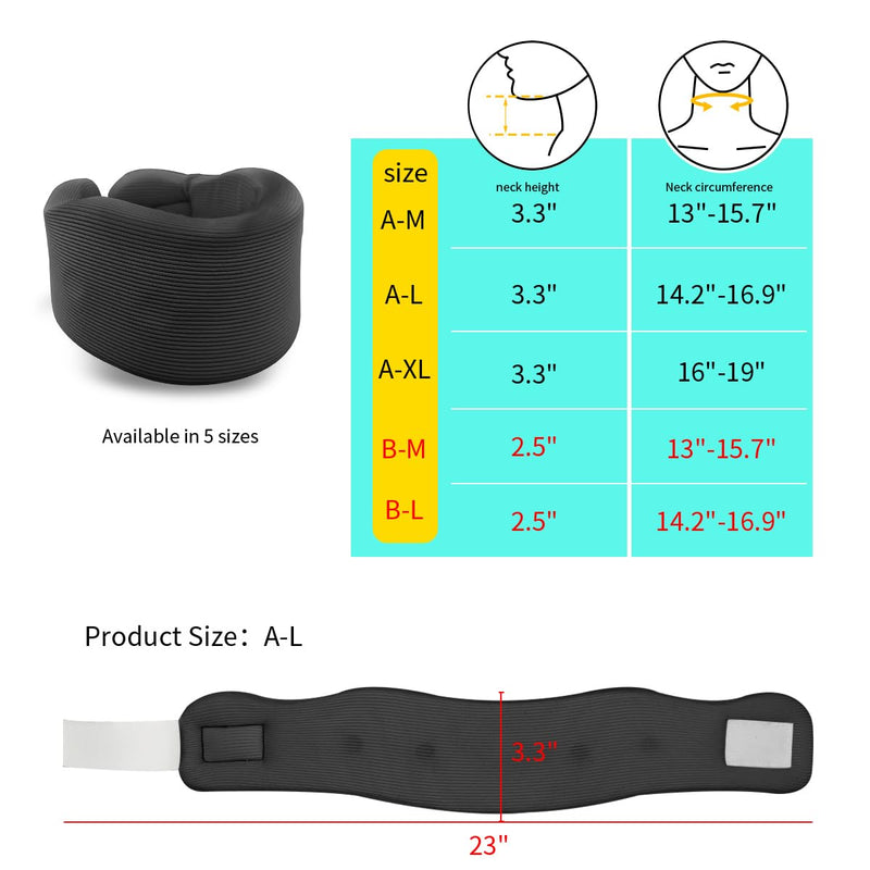 [Australia - AusPower] - Soft Neck Brace Universal Cervical Collar, Neck Brace for Sleeping Foam Wraps Keep Vertebrae Stable for Relief of Cervical Spine Pressure A-L (Neck Circumference 14"-16.9", High 3.3") A-L( 14"-16.9" , High 3.3" ) 