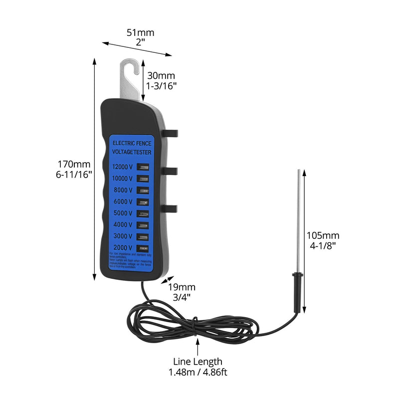 [Australia - AusPower] - QWORK Electric Fence Voltage Tester, 12KV Fence Tester, 8 Neon Lights Testing Tool, Fault Finder for Farms 