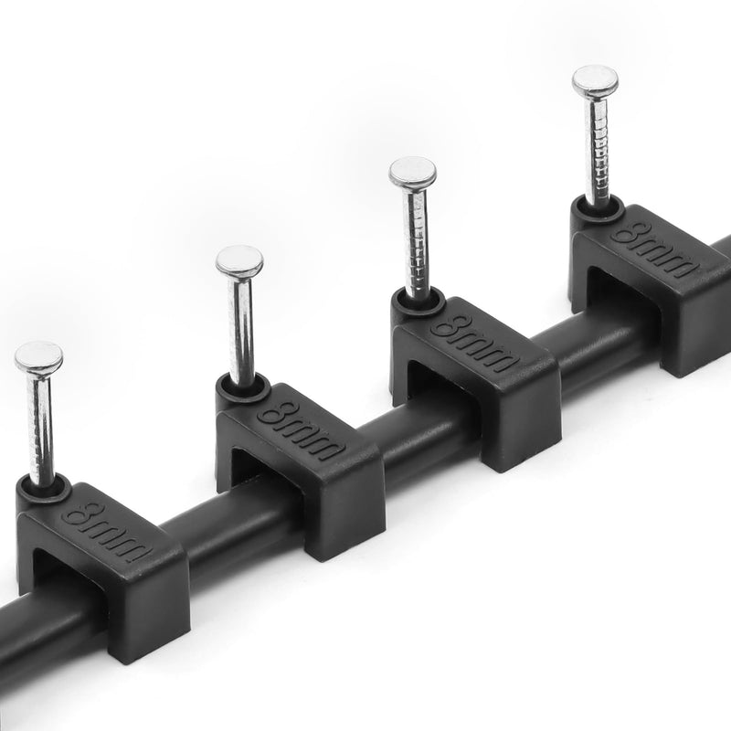 [Australia - AusPower] - Black Cable Clips Nail in Cable Clip 100 Pcs 8mm Flat Black Ethernet Cable Wall Clips Cable Tacks Coax Clips Speaker Wire Clips Cable Nails for Cords Cat5/Cat5e/Cat6/Cat7 RJ45 Cord Clips 