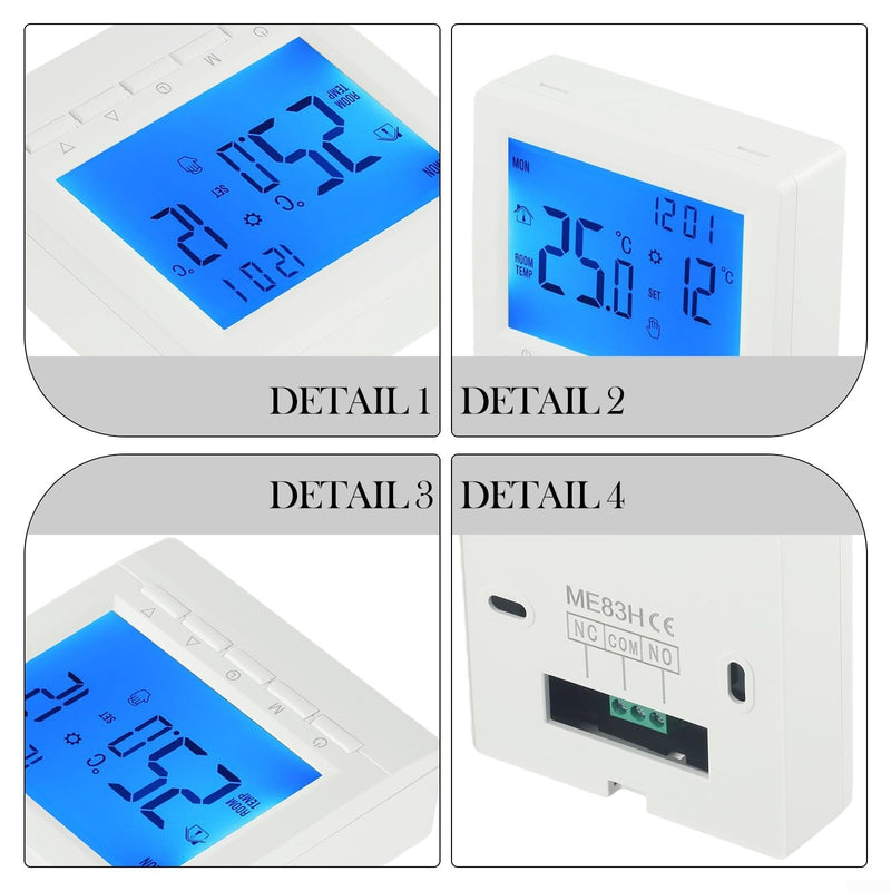 [Australia - AusPower] - Programmable Digital Room Thermostat with LCD Display for Gas Boiler Heating Control, UnderfloorTemperature Controller for Home Heating Boiler, Wall Mounted Or Freestanding, 5-90°C Range 
