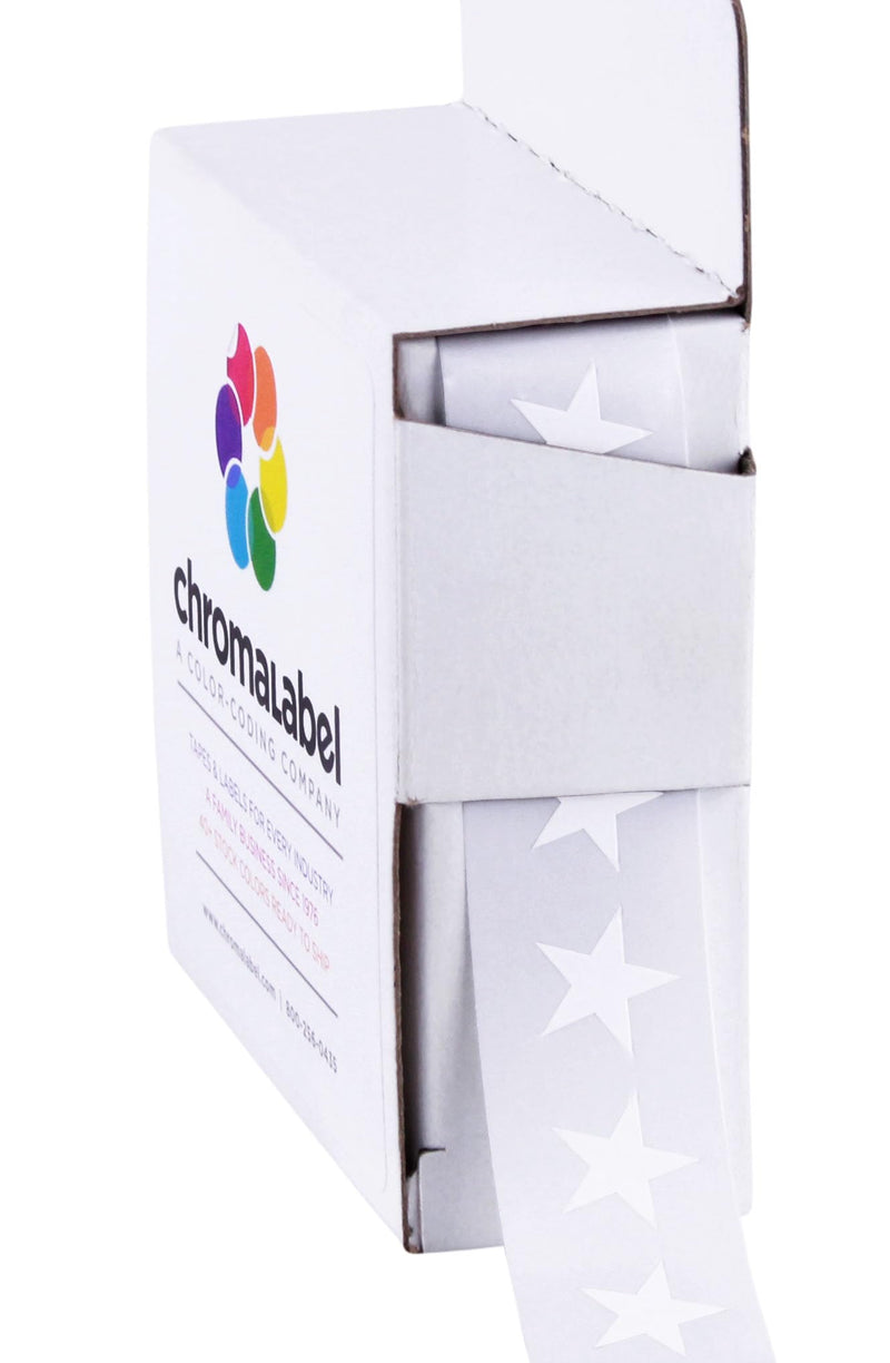 ChromaLabel 3/8 Inch Star Stickers, School Reward Sticker, White Star Stickers Small - 1000 Star Sticker Labels per Dispenser Box, White 3/8"