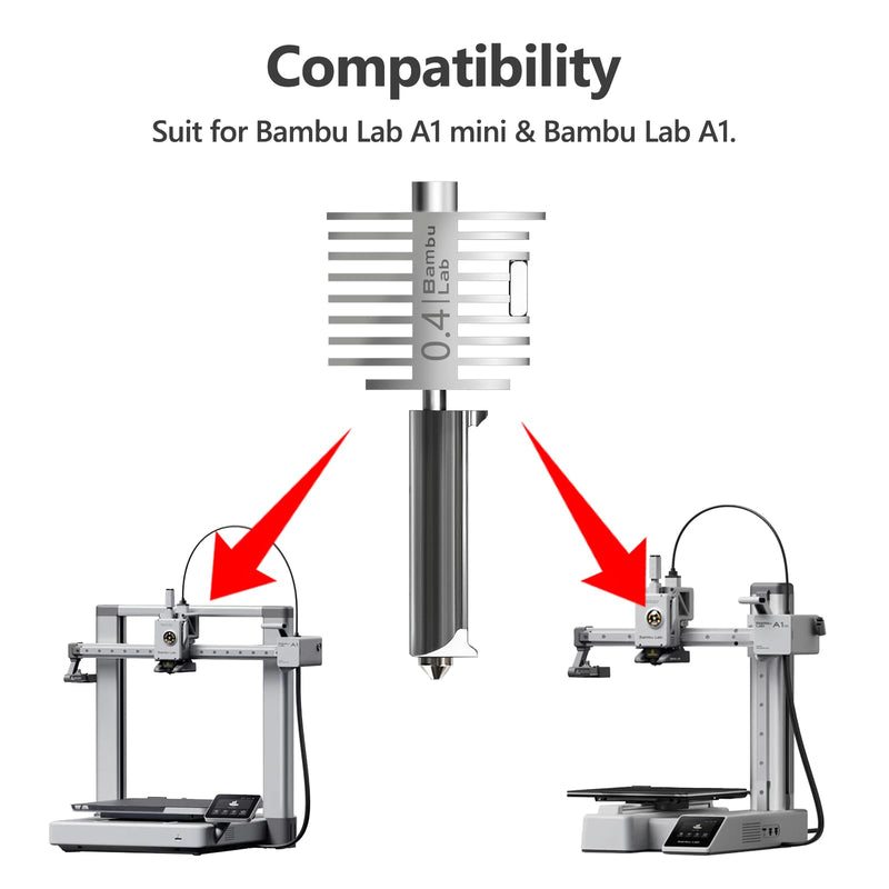Original Bamboo Lab A1 Mini hotend,A1 Stainless Steel All-in-one Hotends Kit with 0.4mm Nozzle High Speed Printing All Metal Extruder Hot End Replacement kit for Bambu Lab A1 Series Original 0.4mm A1/A1mini hotend