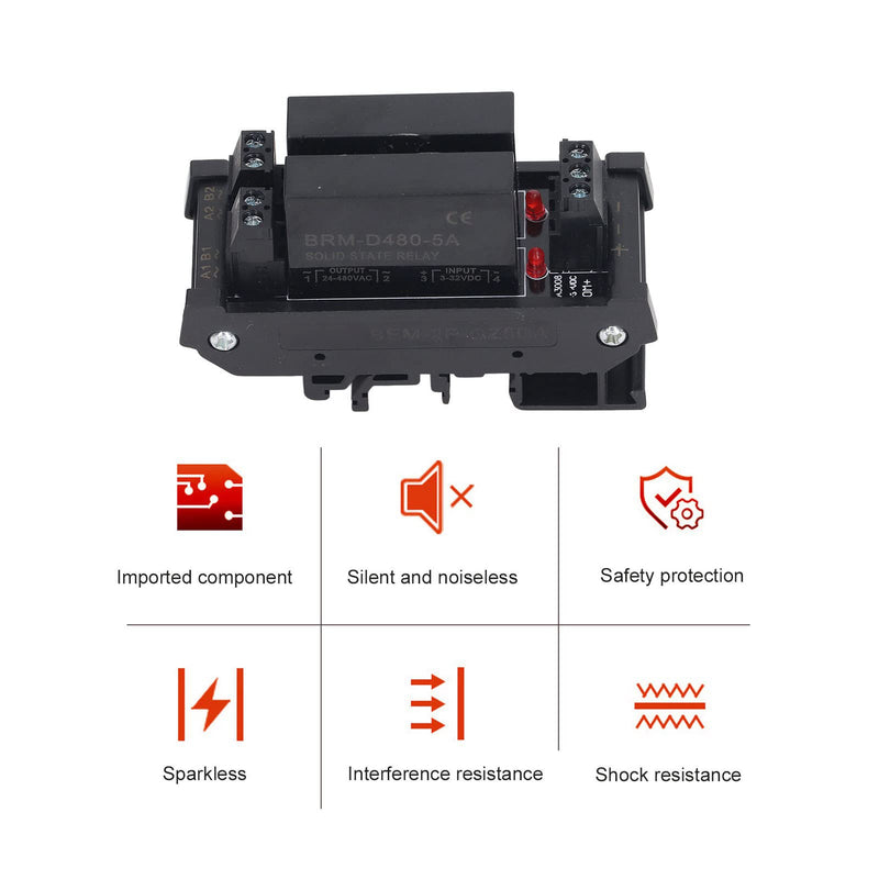 Solid State Relay Module, 3-32VDC Input DIN Rail Mount Resin Seal Plug and Play Resistant 2pcs DC to AC Equipment Relay Module