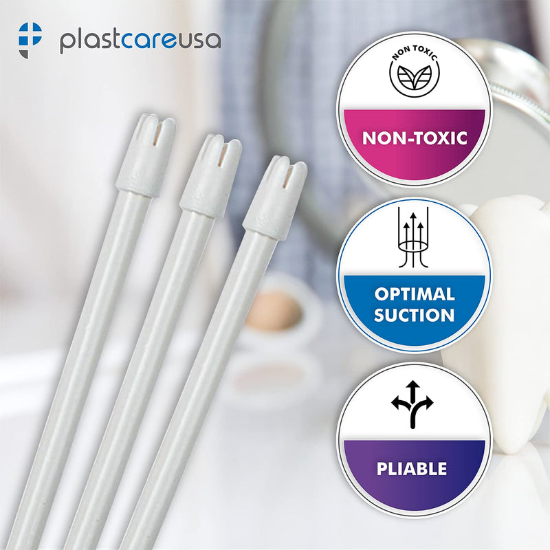 [Australia - AusPower] - 100 Dental Saliva Ejectors Disposable - Medical Grade Latex Free Evacuation Suction Tips - Flexible White Tube with White Tip (100 Pack) by PlastCare USA 100 