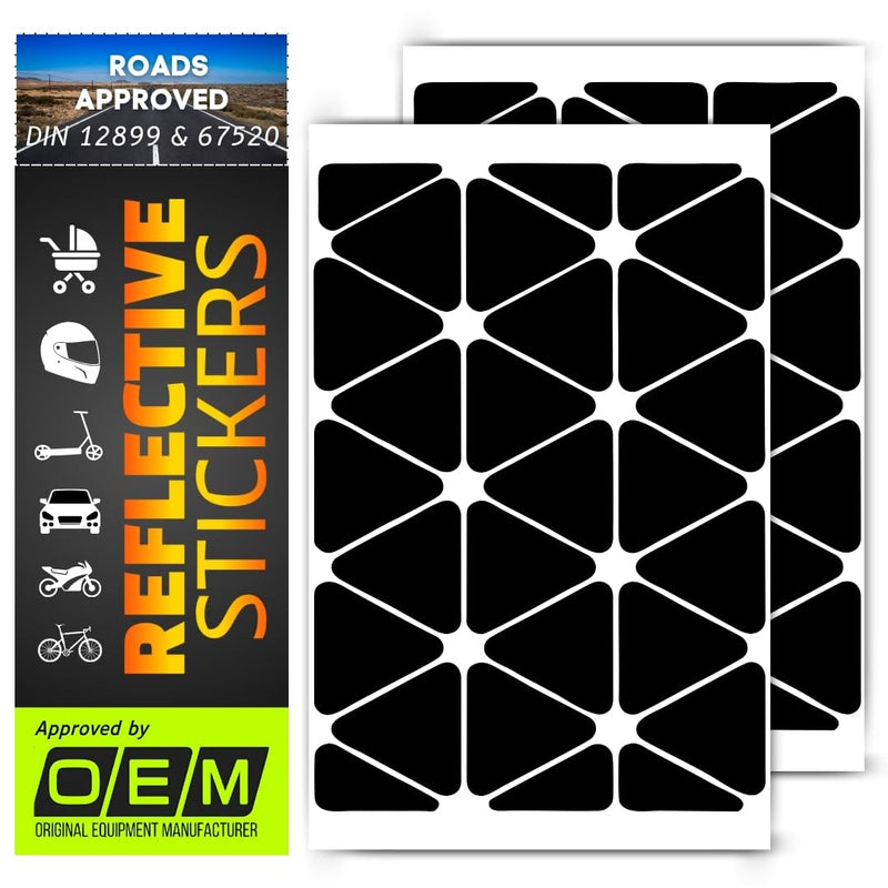 DIN 67520 Triangles reflectors Reflective Tape Stickers Trailers Cars Motorcycle Fire Helmet Rims Bicycle Decals Vehicles Mailbox Numbers Made with ORA FOL 5600 Material (Black, 54Pcs) Black
