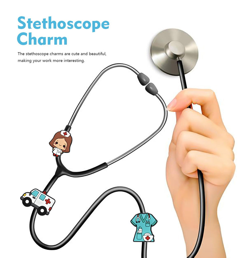 [Australia - AusPower] - 8 Pcs Cartoon Medical Stethoscope Charms for Nurses， Pediatric Stethoscope Real Working Charms Stethoscope Accessories for Doctors, Nurses, Clinicians and Home 