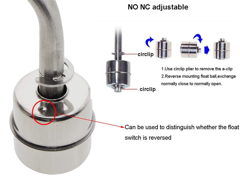 [Australia - AusPower] - AnRui Stainless Steel Angle Float Switch, L-Shaped Side Mount, M10x1.5mm, NO/NC Adjustable Water Level Sensor, DC 100V 