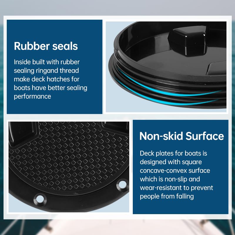 Boat-Ready Black Round Non-Slip Inspection Hatches - Sizes 4", 6", 8" with Detachable Cover - ABS Plastic Screw Out Access Hatch Cover for Kayak, Yacht, Marine Accessories Black 6 inch