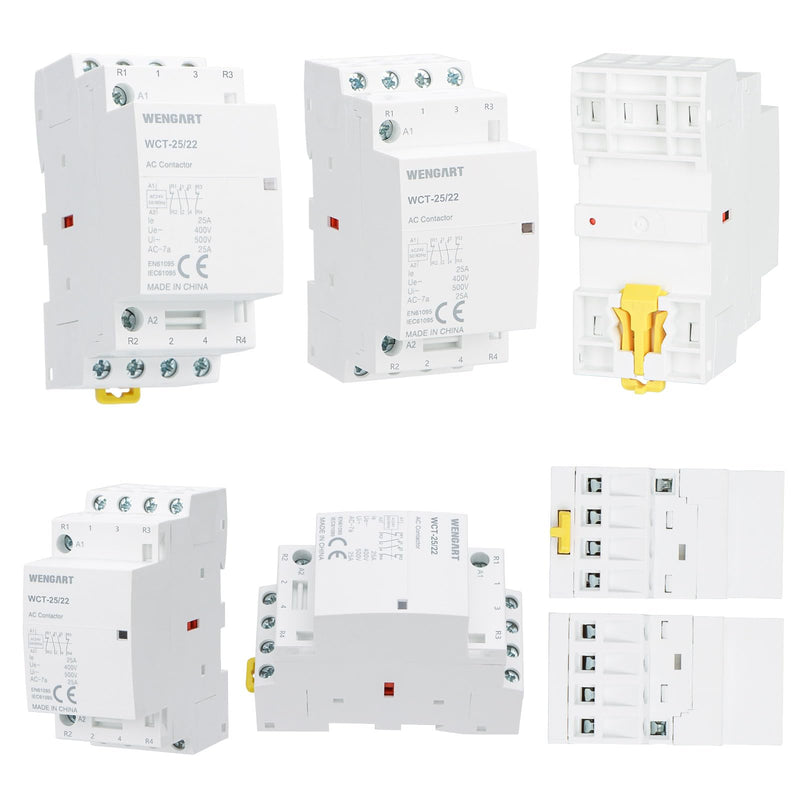 Wengart Installation contactor 25A 2NO2NC for electricians for safe priority switching without risk of short circuit with compact 36 mm width and hum-free AC 24 V coil