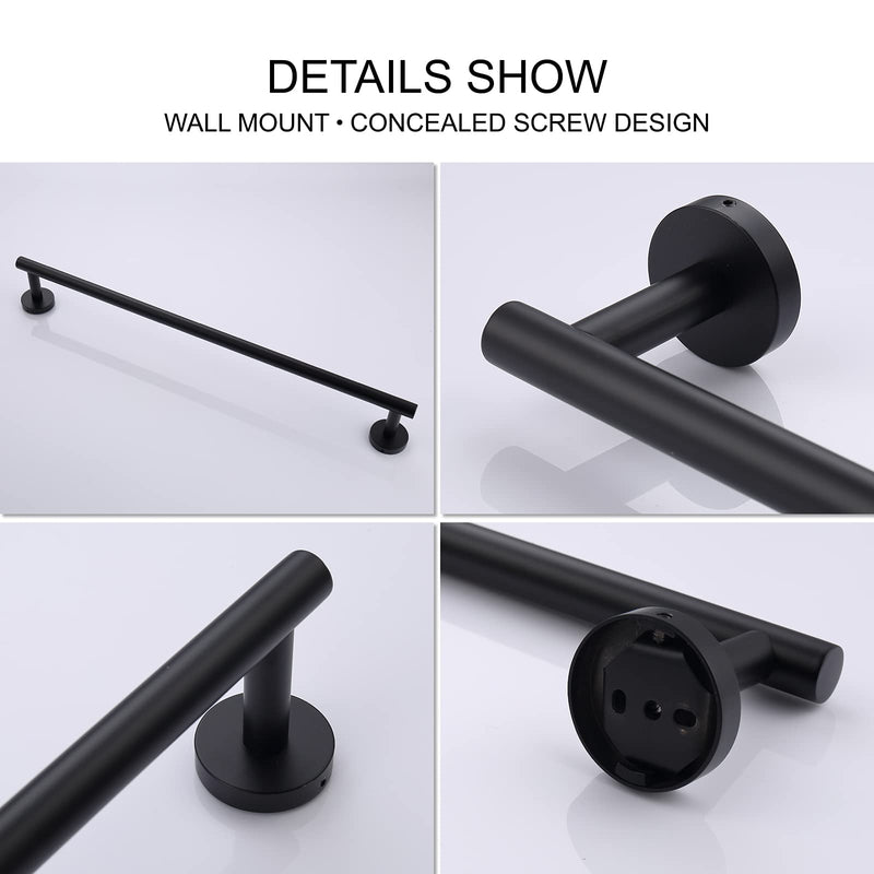 TASTOS 23.6 Inch Bath Towel Bar Matte Black, Premium SUS304 Stainless Steel Round Style Bathroom Heavy Duty Holder, Kitchen Rod, Wall Mount With Screws Rack