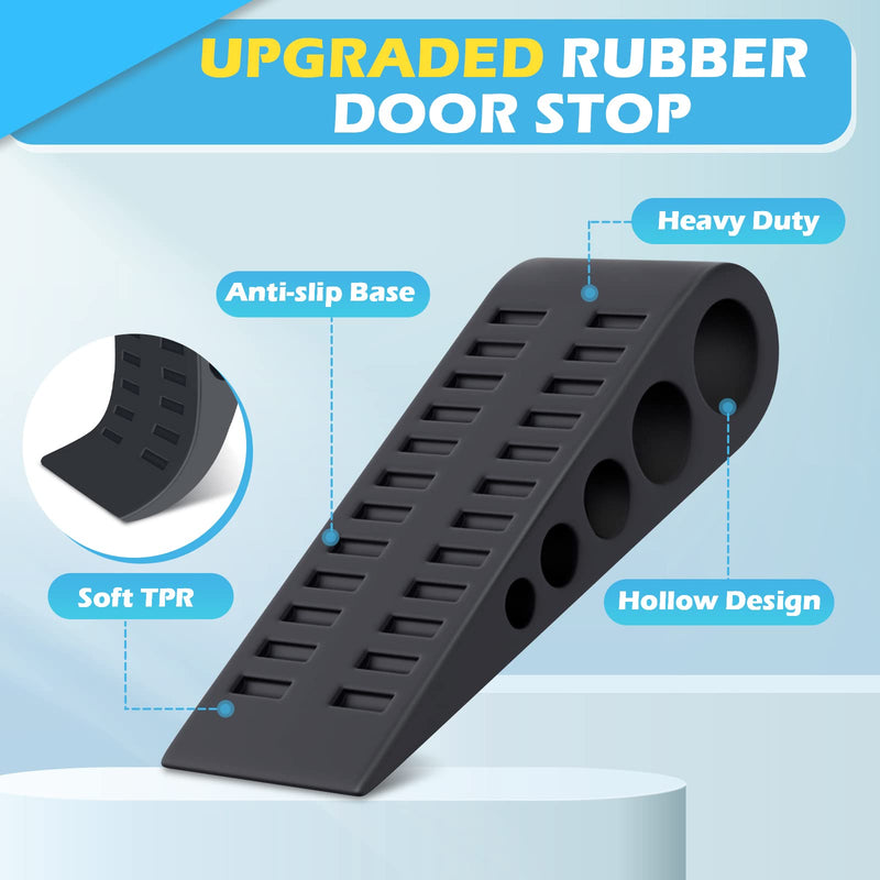 [Australia - AusPower] - Rubber Door Stoppers for Bottom of Door - 4 Pack Door Stop Wedge with Holder Heavy Duty Doorstop for Home Office Dorm Classroom Garage Stackable on Multi Floor Carpet Concrete Tile Linoleum & Wood 4 Pack Black 