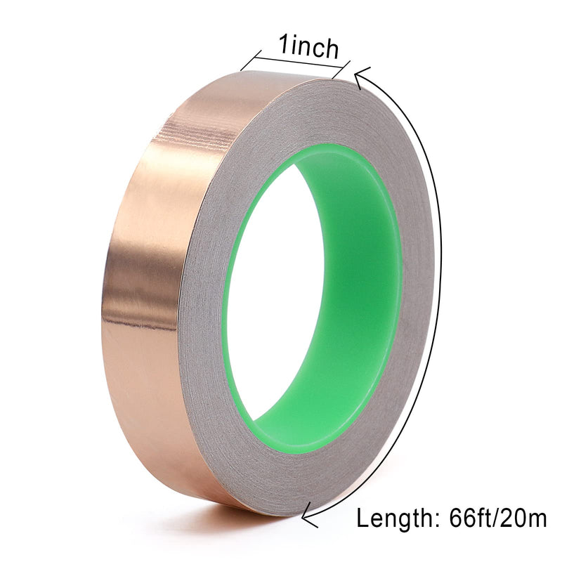 [Australia - AusPower] - BOMEI PACK Copper Foil Tape 1 Pack 1inch x 66ft with Conductive Adhesive for Guitar and Crafts, Soldering, Stained Glass, Electrical Repairs, Grounding 1in*66ft 