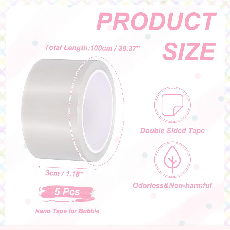 PATIKIL Nano Tape 1 x 39 Inch, 5 Pcs Double Sided Nano Bubble Tape, Adhesive DIY Arts Crafts Ball Maker for Arts DIY Crafts Birthday Parties Home Play, Transparent