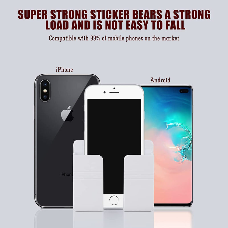 [Australia - AusPower] - CEI&BPY 2Pcs Phone Holder Wall Mounted, Phone Stand with Self Adhesive. Phone Holder for Shower/Charging.Compatible with iPhone and Android (2Pcs-White) White 