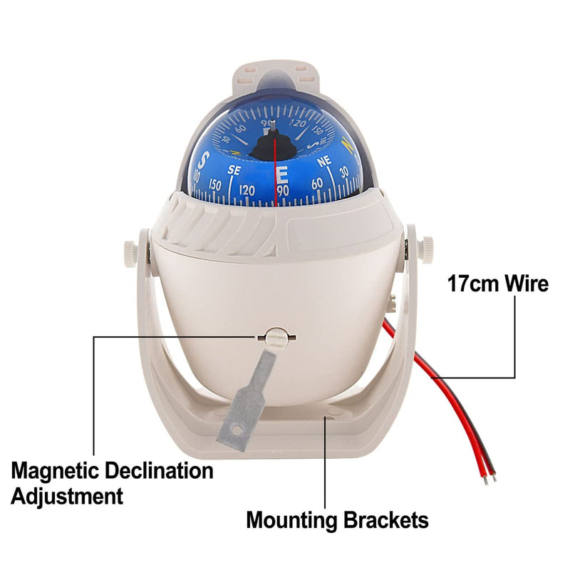 Marine Compass for Boat LED Light Navigation Pivoting Electronic Automotive High Precision Compass for Sailing Boat Car Truck Blue