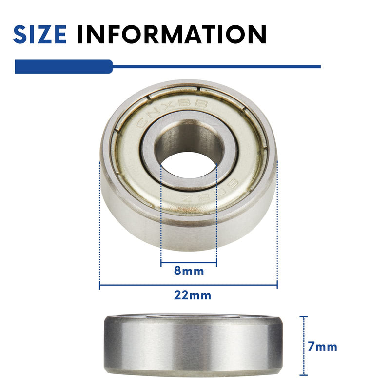 [Australia - AusPower] - 10pcs 608ZZ Ball Bearing, Double Metal Sealed Deep Groove Bearings 8x22x7mm, High Temperature High Speed and Low Noise,Suitable for Electric Motor Applications (10, 608-ZZ) 10 