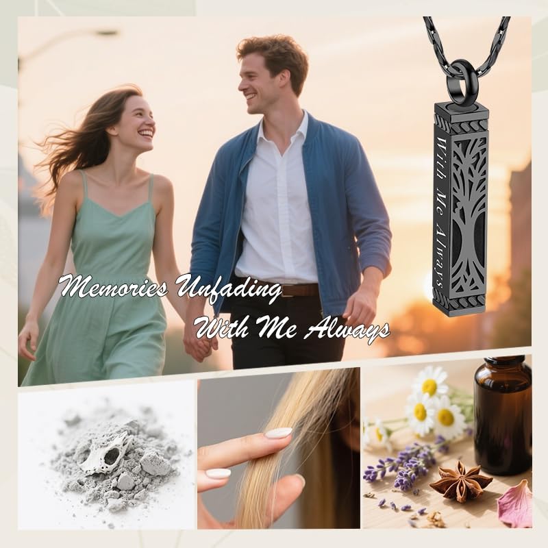 Tree of Life Urn Necklace For Ashes Memorial Bar Cremation Jewelry with Keepsake Urn Memorial Ash Jewelry For Women Men Black-With Me Always