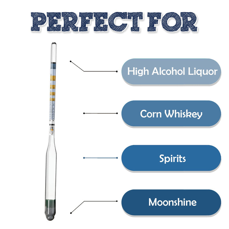 Fermentaholics Proof and Tralle – Accurately Measure Alcohol Content – for Distilled Alcohol and Spirits, Moonshine – Alcohol Hydrometer, Alcoholmeter – 0-200 Proof