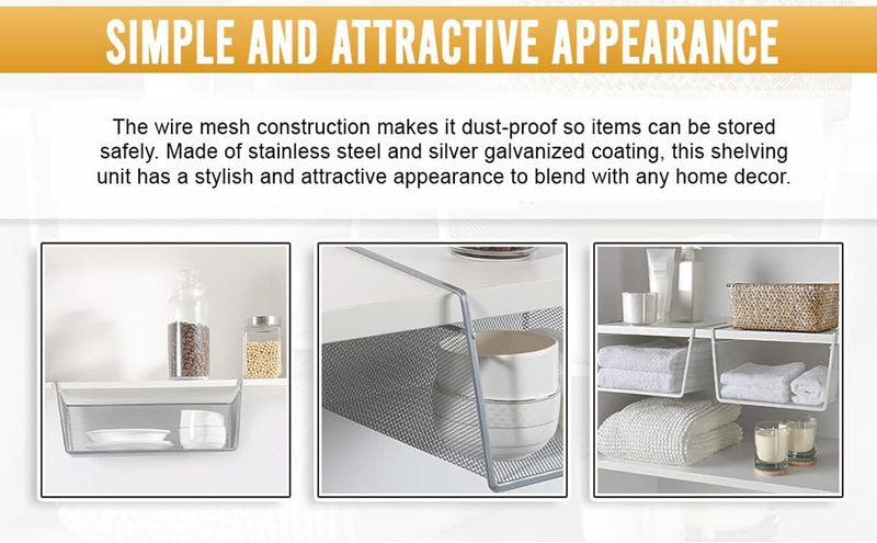 YBM Home Under Shelf Basket (2-Pack) Mesh Stainless Steel Storage Under Cabinet Hanging Basket Rack Maximize Space in Cabinets, Pantry Room, Bathroom, Laundry Room, and More, 1131 2 6x15x10 large