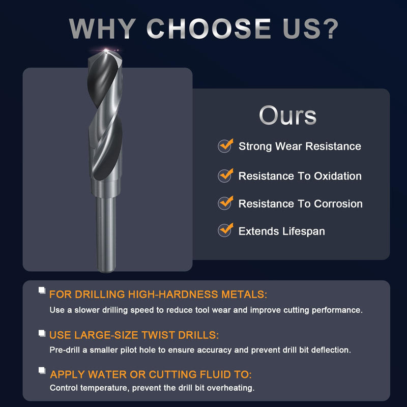 uxcell 33mm Drill Bit 1/2" Reduced Shank M2 High-Speed Steel Nitriding Black 135° Bits for Hard Metal Stainless Steel Professional Round