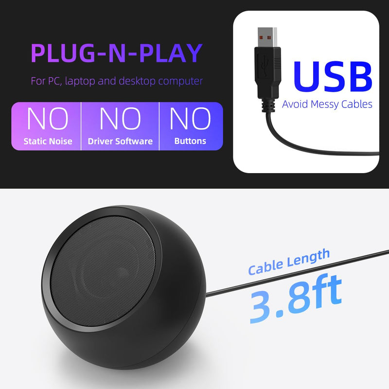 [Australia - AusPower] - [Upgraded] USB Computer Speakers for Desktop PC Laptop | Small Plug-N-Play External Speakers with Crystal-Clear Sound, Loud Volume, Rich Bass, Compatible with Windows/macOS/ChromeOS/Linux – Portable Single 
