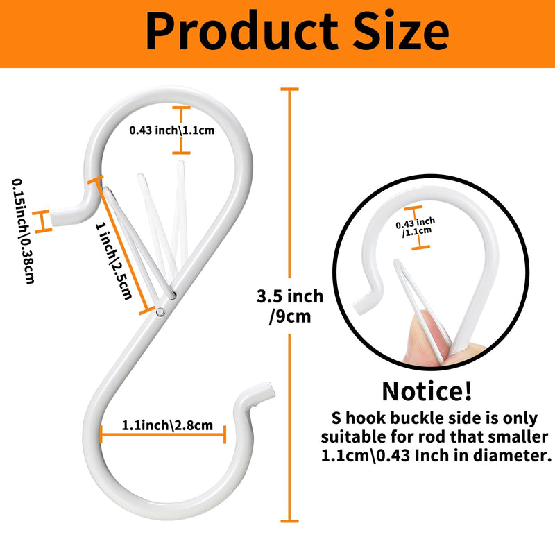[Australia - AusPower] - 24 PCS S Hooks for Hanging with Safety Buckle, 3.5 inch Heavy Duty Metal S Shaped Hooks Stainless Steel for Hanging Kitchen Utensil, Cups, Pots, Plants, Bags, Hats (White) 24 Pcs White 