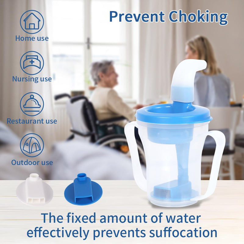 [Australia - AusPower] - Dysphagia Cups for Swallowing People, Provale Cup 5CC or 10CC of Liquid Each Time for Prevent Chocking (Blue-1 count) Blue Lid 