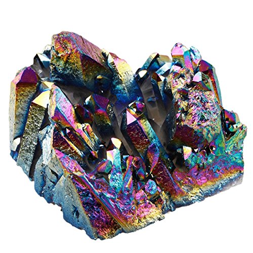 Rockcloud 2 Pcs Titanium Coated Rainbow Quartz, Crystal Table Desk Decoration for Home Party, Raw Quartz and Stone Sphere