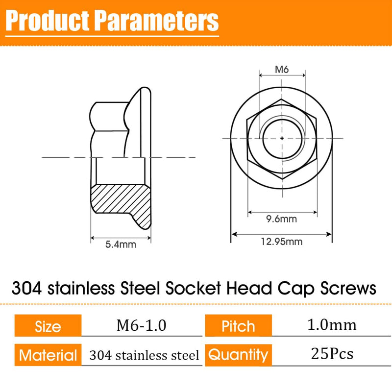 [Australia - AusPower] - M6 Serrated Flange Nuts (25 Pieces), M6x1.0 Pitch Hex Flange Lock Nut, 18-8 Stainless Steel Metric Hexagonal Lock Nut, Bright Finish, Full Thread,UNC M6-1.0mm(25pcs) 