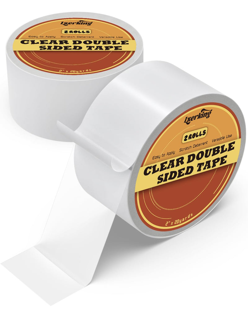 Lzerking Clear Double Sided Tape 2 Rolls Clear Removable Wall Safe Heavy Duty Double Sides Self Sticky Wall Fabric Tape for Arts, Crafts, Photography, Scrapbooking 2in×20 Yards 2in×20yards,2 rolls