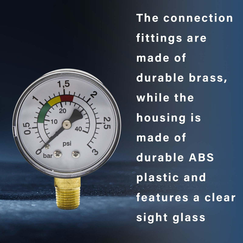 [Australia - AusPower] - Pressure Gauge, High Precision Pressure Gauge, Water Pressure Gauge, 0-3 Bar, 1/4 BSPT Compressed Air Pressure Gauge, Vertical Pressure Gauge, Swimming Pool Pressure Gauge, Low Pressure Gauge for Gas 