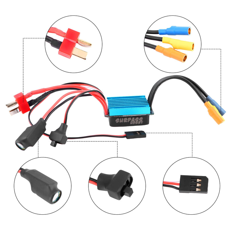 Surpass Hobby 2435 4800KV Brushless Motor and 25A ESC Electric Speed Controller Combo Upgrades for 1/16 1/18 RC Truck LaTrax Teton Desert Prerunner Rally SST Wltoys A959 (Blue)