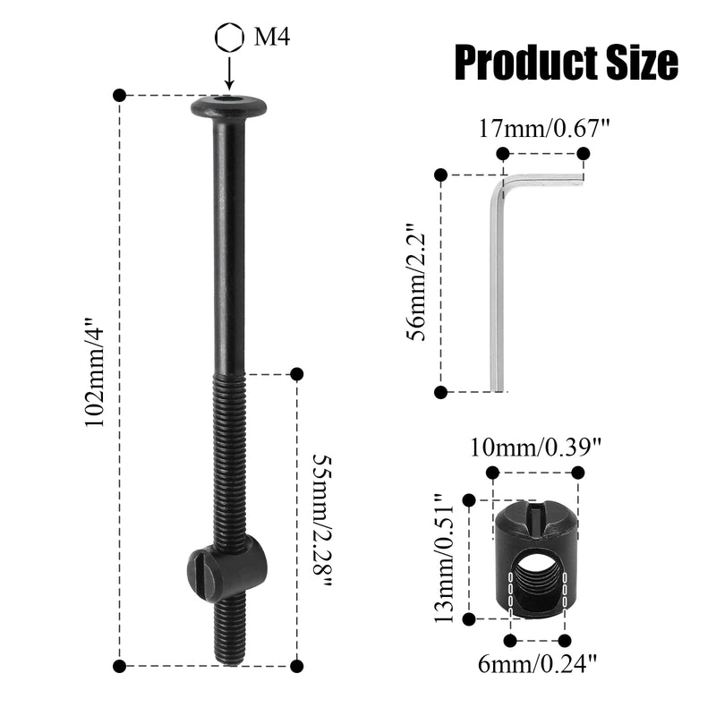 [Australia - AusPower] - M6 x 100mm Bunk Bed Bolts, Hex Drive Socket Furniture Barrel Screws Bolt Nuts Furniture Crib Baby Bed Bolt with Wrench(Black, 12 Pcs) M6*100 Black 