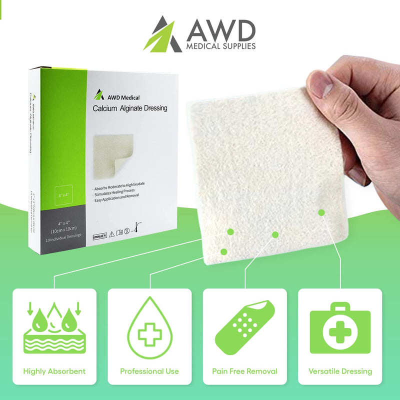 [Australia - AusPower] - AWD Medical Calcium Alginate Wound Dressing - Highly Absorbent Gauze Pads and Wound Care Products, Quick Clotting Gauze Home & Professional Use, Medical Supplies for Wound Care - (2" x 2" Pads 10/Bx) 2"x2" 