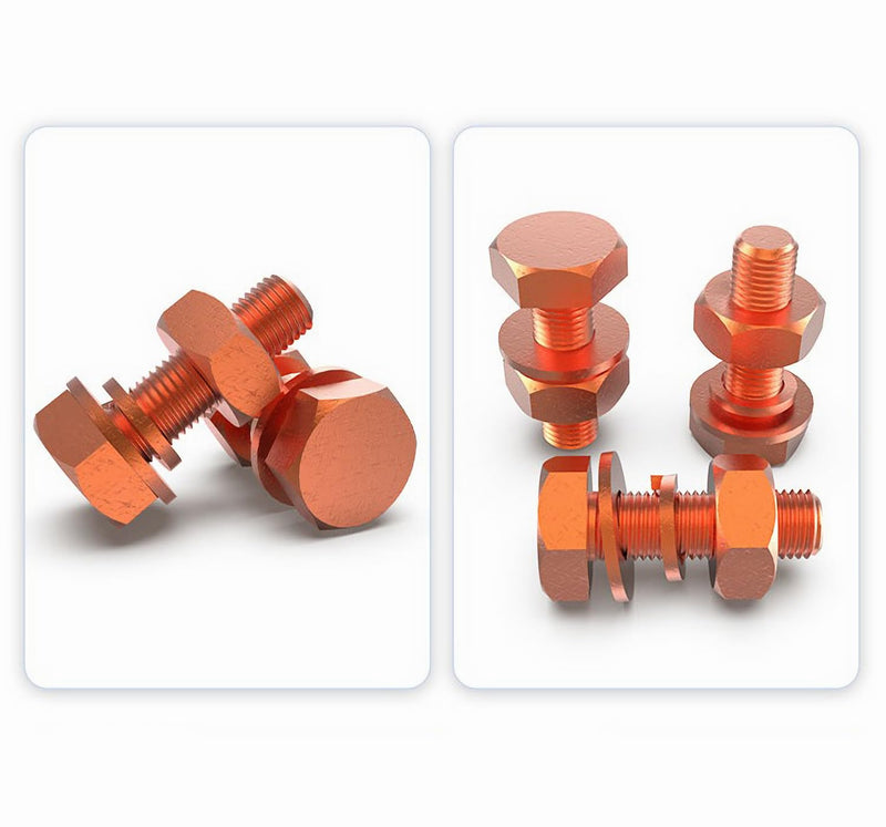 [Australia - AusPower] - 4pcs M4 X 12mm Hexagon Bolts + M4 Hex Nuts + Flat Washers + Spring Lock Washers Kit, T2 Conductive Pure Copper Hex Head Screw Bolt M4x12mm-4pcs 