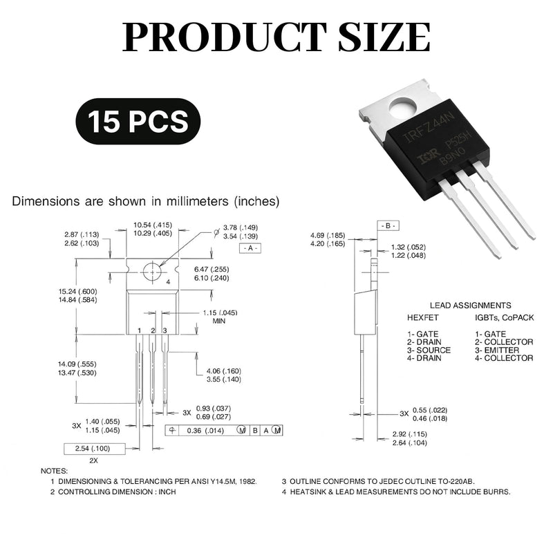 IRLZ44N MOSFET N-Channel 55V 47A TO-220AB Transistor, Power Mosfet Set for Electronics Projects, Circuit, Arduino, DIY Control, Rectifier & Switch, MOSFET Module Replacement | Hohe Effizienz & Pwm-Regelung für Motoren/Netzteile. Kompatibel mit IRLZ44N-...