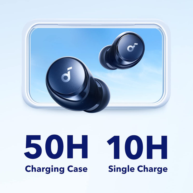 [Australia - AusPower] - Soundcore by Anker Space A40 Auto-Adjustable Active Noise Cancelling Wireless Earbuds, Reduce Noise by Up to 98%, 50H Playtime, Comfortable Fit, App Customization, Wireless Charge (Blue) Blue 