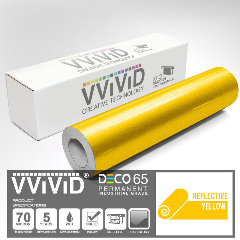VViViD DECO65 Reflective Yellow Gold Permanent Adhesive Craft Vinyl Tape Roll (2" x 25ft) 2" x 25ft