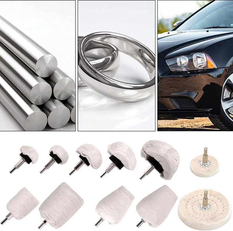 [Australia - AusPower] - 11 Pcs Buffing Wheel Set for Drill, Polishing Tool Kit, 1/4” Hex Shaft Cotton Grinding Head for Rotary Tools 11 