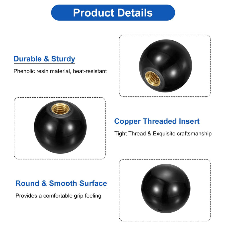 [Australia - AusPower] - uxcell 5Pcs Threaded Ball Knobs, M12 Female Thread Thermoset Ball Knob 40mm Dia Round Operation Ball Handles with Copper Insert for Machine Lever Handle, Black 