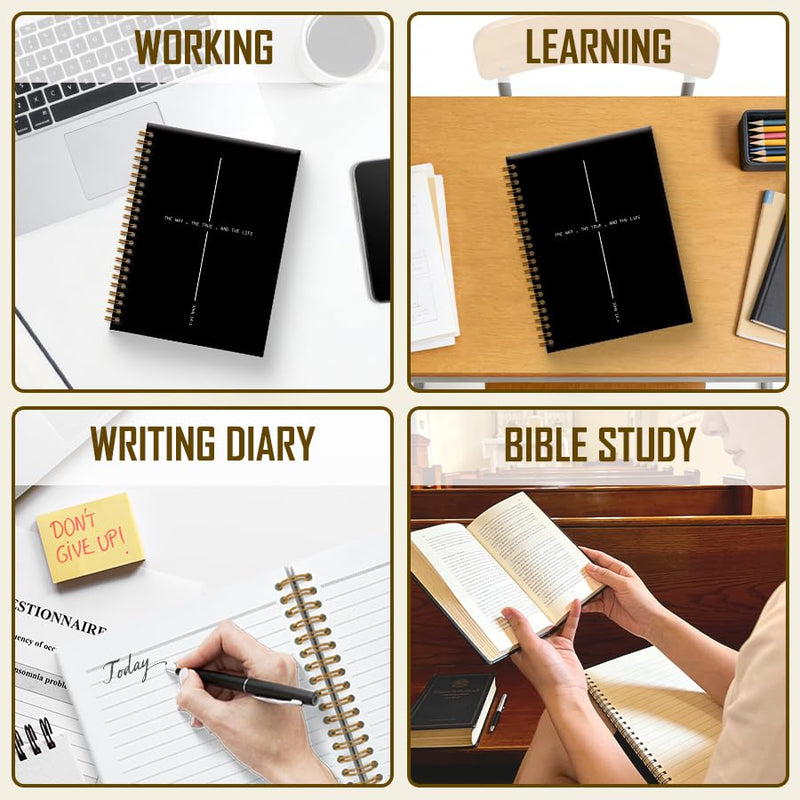 Christian Cross Prayer Journal Gift for Women Men 5.5x8.3in(Black Black