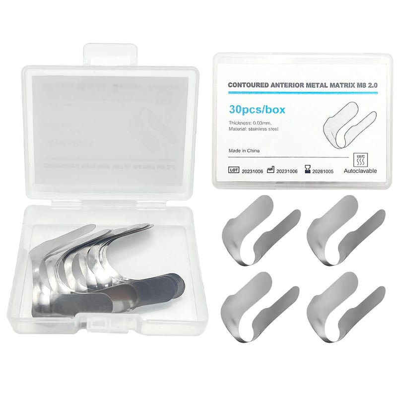 [Australia - AusPower] - 30Pcs/Box Anterior Matrix Bands, Dental Metal Curvature Matrix Bands for Proximal Anterior Restoration Thickness 30?m 