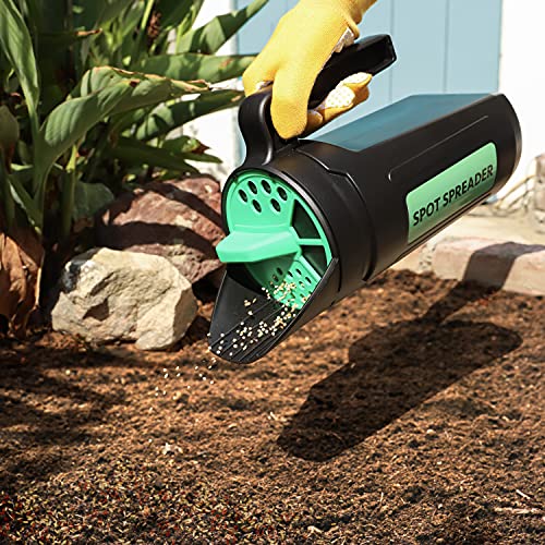 Spot Spreader hand spreader shaker for seed, salt, de-icer, ice melt, and fertilizer with adjustable openings