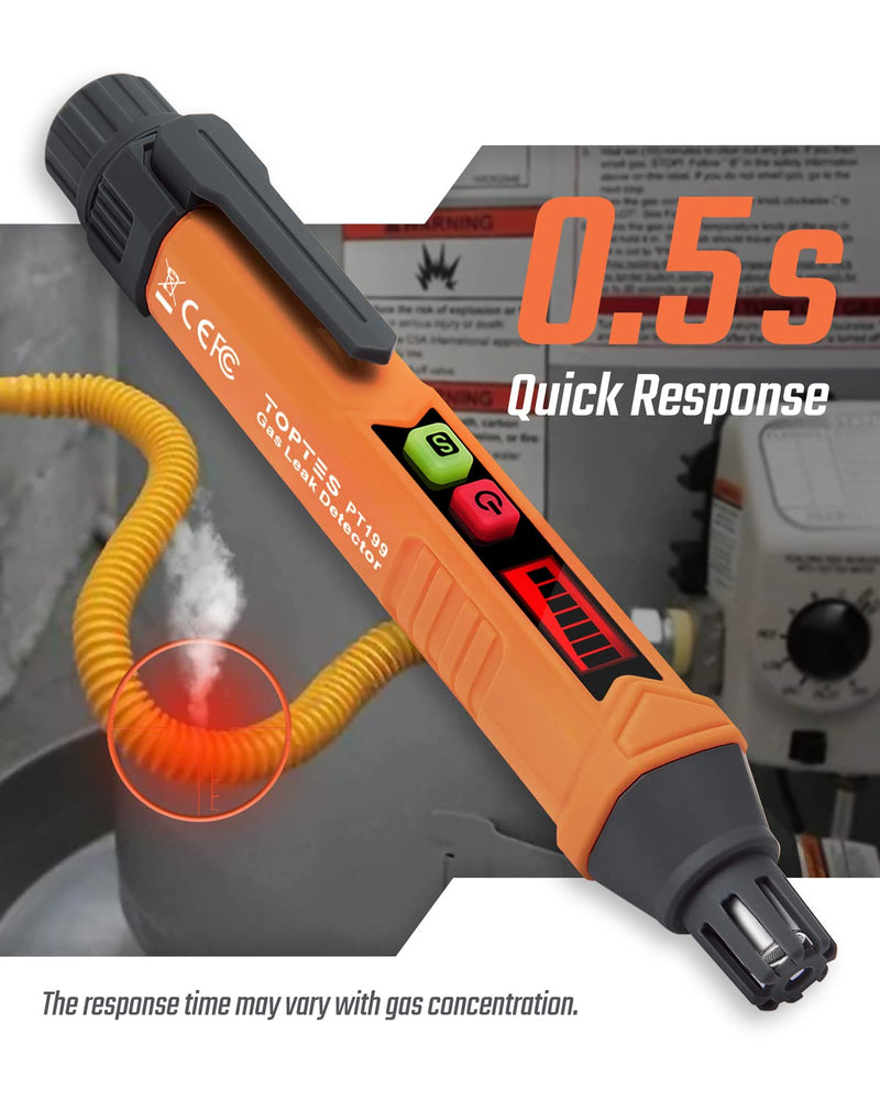 PT199 Natural Gas Leak Detector with Audible & Visual Alarm, Portable Gas Sniffer to Locate Combustible Sources Like Methane, Propane for Home(Includes Battery x2)-Orange PT199 Orange