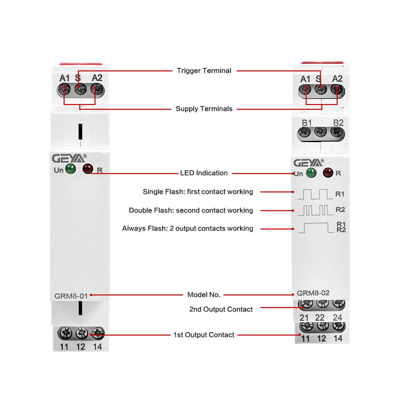 [Australia - AusPower] - GEYA Electronic Latching Relay Memory Relay Impulse Relay 2SPDT 16A Wide Range Voltage AC/DC12V-240V Din Rail Mounted(GRM8-02,AC/DC12V~240V) AC/DC12V~240V GRM8-02 