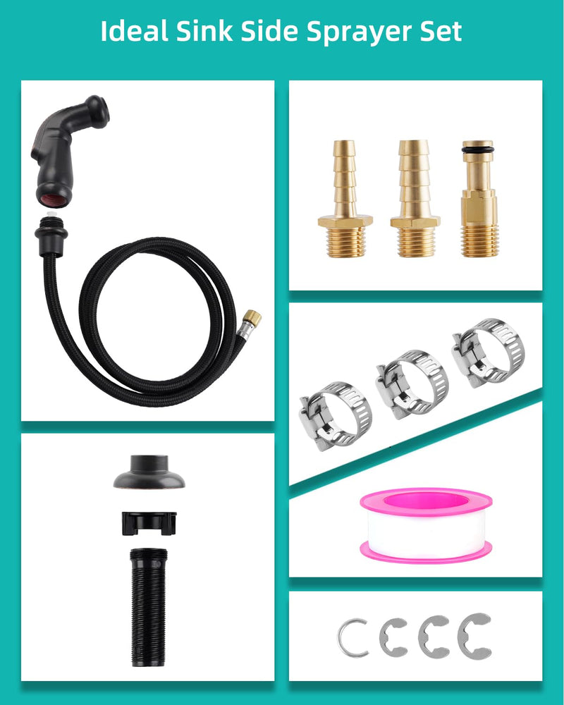 Hygie Rinse Universal Fit Kitchen Faucet Sprayer Attachment/Hose/Holder Set Compatible with Moen/Delta Faucet Sprayer Replacement, Kitchen Sink Side Sprayer Head, Oil Rubbed Bronze Sprayer Head/Hose/Holder Set