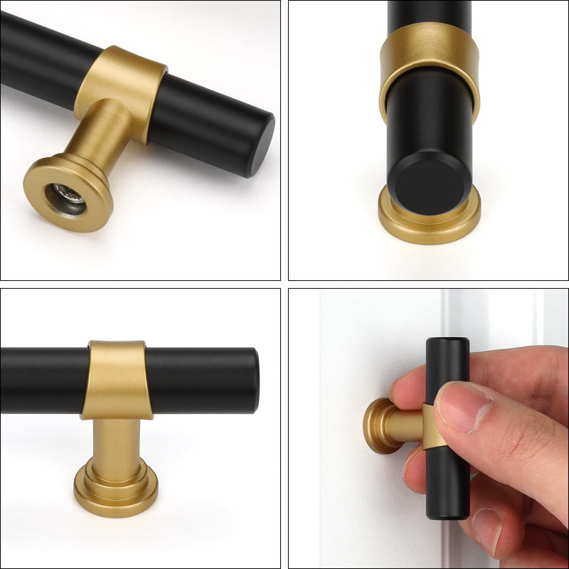 Goldenwarm 10 Pack Black and Gold Cabinet Knobs Kitchen Cabinet Knobs for Dresser Drawers Black and Gold Cabinet Pulls Modern Hardware for Cupboard Bathroom,Zinc Alloy Base Single Pull Black & Matte Gold