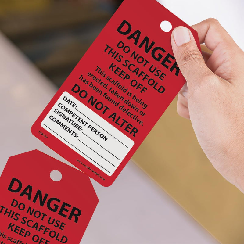 [Australia - AusPower] - 100 Scaffolding Tags by-The-Roll, Do Not Use This Scaffold Keep Off, US Made OSHA Compliant Scaffold Tags, Waterproof PF-Cardstock, Resists Tears, 6.25"x3", TAR109 100 Tags 