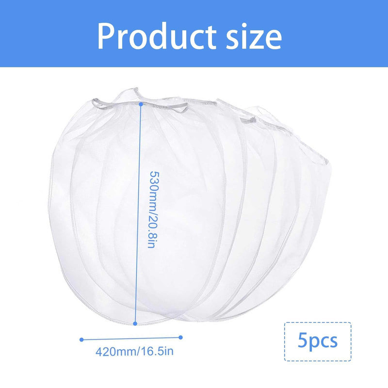 [Australia - AusPower] - HJIAMA Pack of 5 5 Gallon Filter Bags, White Filter Bags, Elastic Opening Design, Hem Process, Filter Bag, Filter Strainer Mesh for Filtering, Colours Coatings 